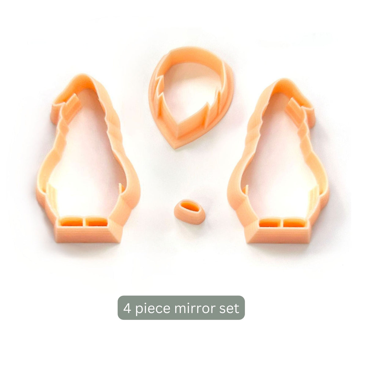 Four-piece plastic gnome mirror set for polymer clay a text label reading '4 piece mirror set' on a white background.