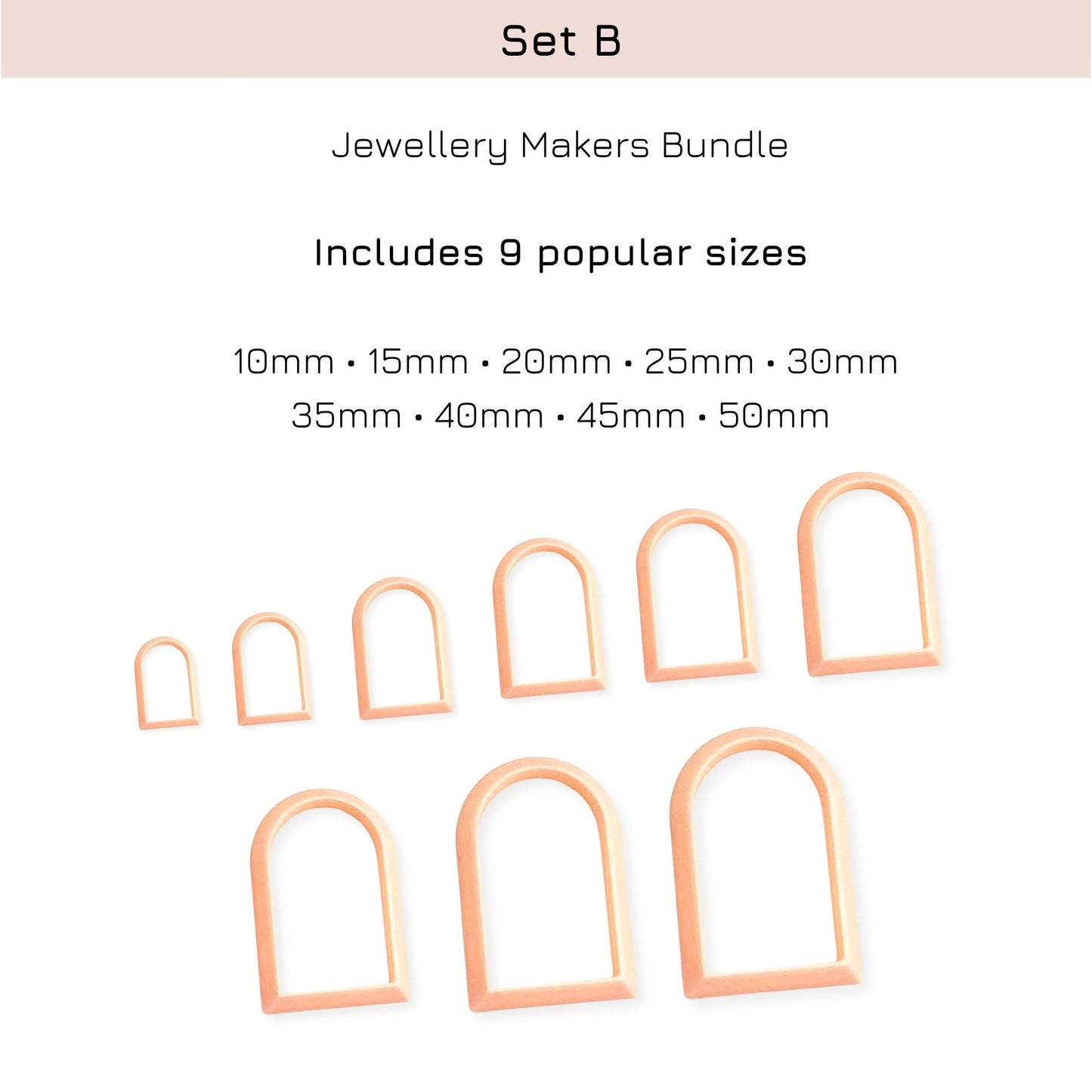 Jewellery makers bundle with 9 popular arch sizes on a white background