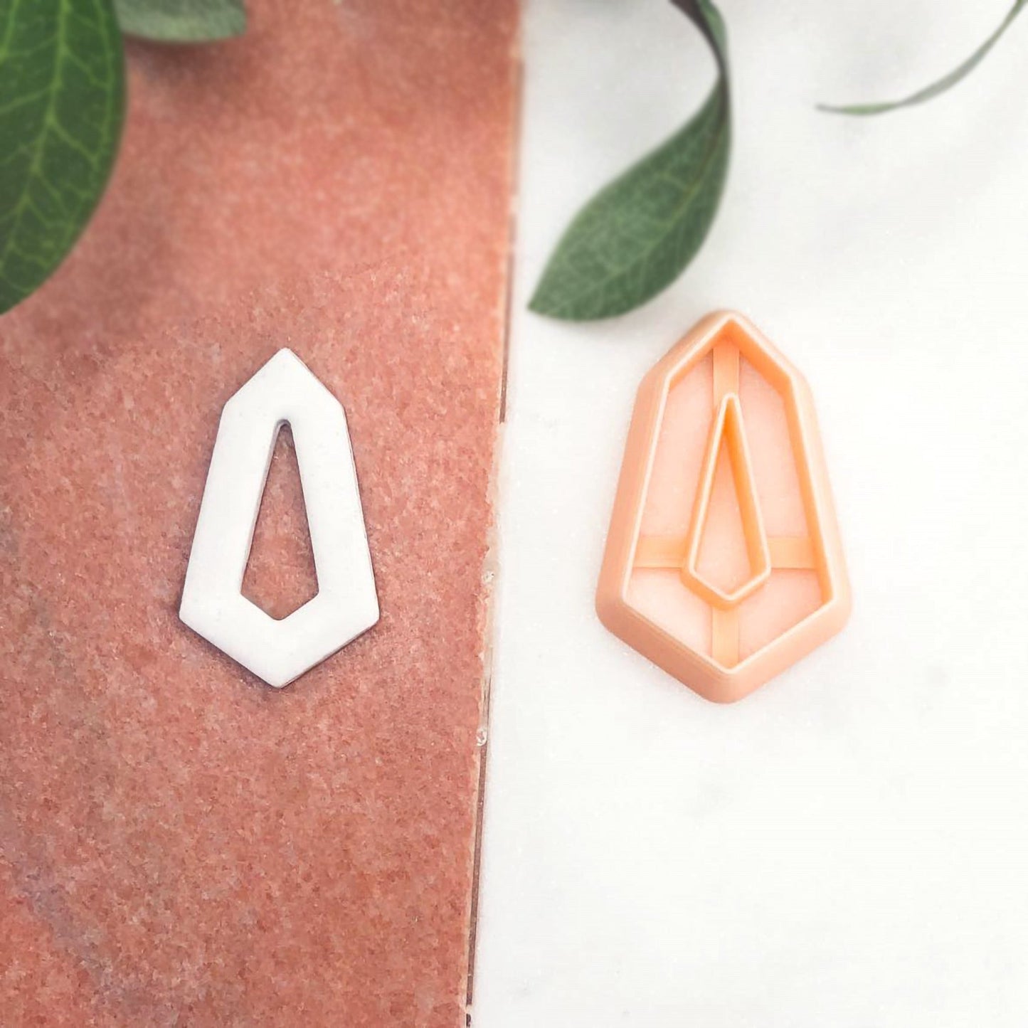 crystal drop clay cutter. geometric gem shape with window cut out (donut)