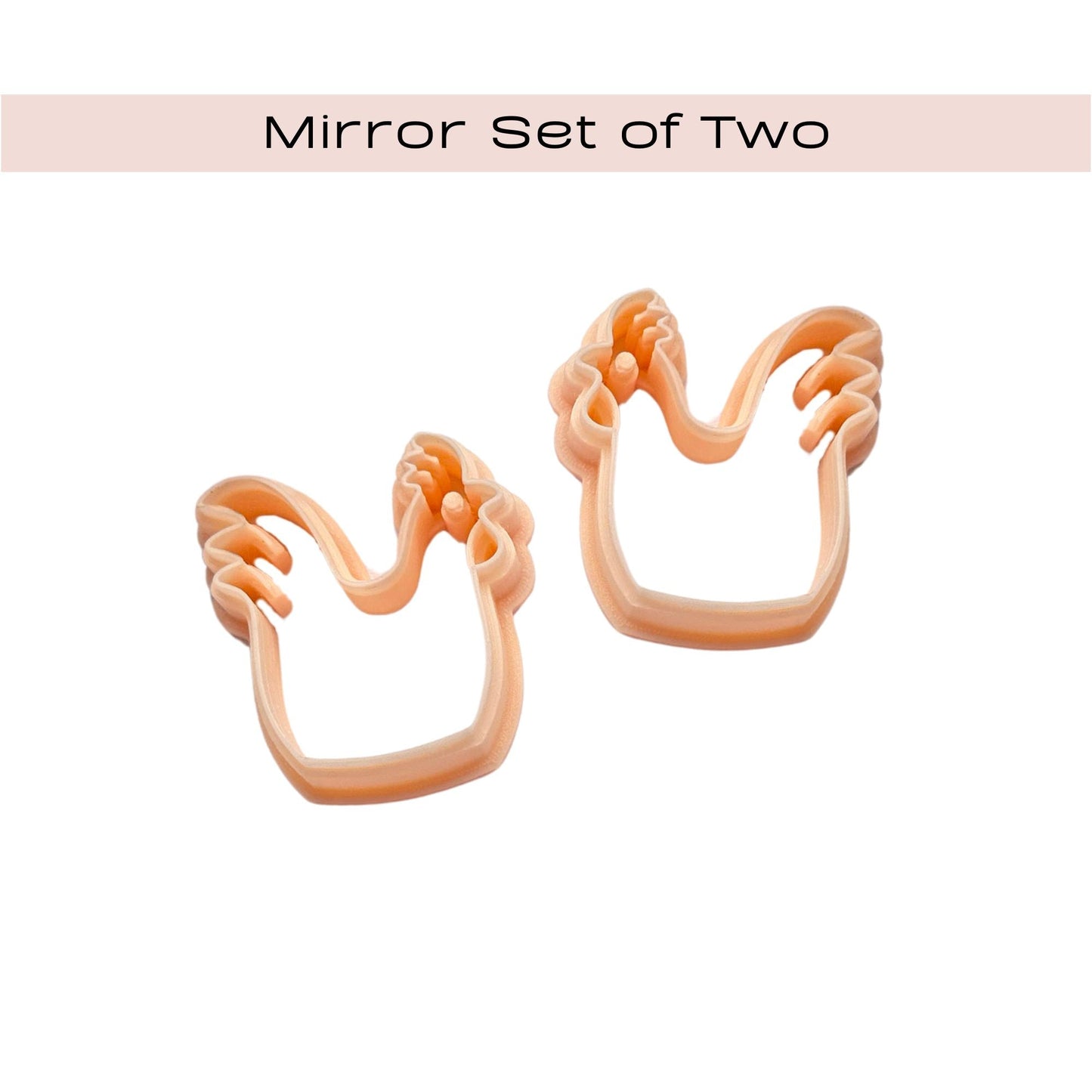 Rooster clay cutter for polymer clay crafts and jewellery making. This rooster is made using the 35mm clay cutter, mirror set