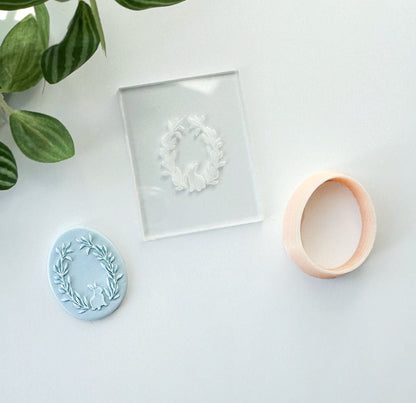 Egg shape bunny in wreath mini acrylic embossing stamp -