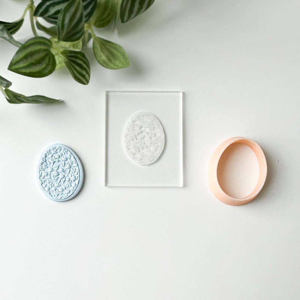 Egg shape floral mini acrylic embossing stamp -