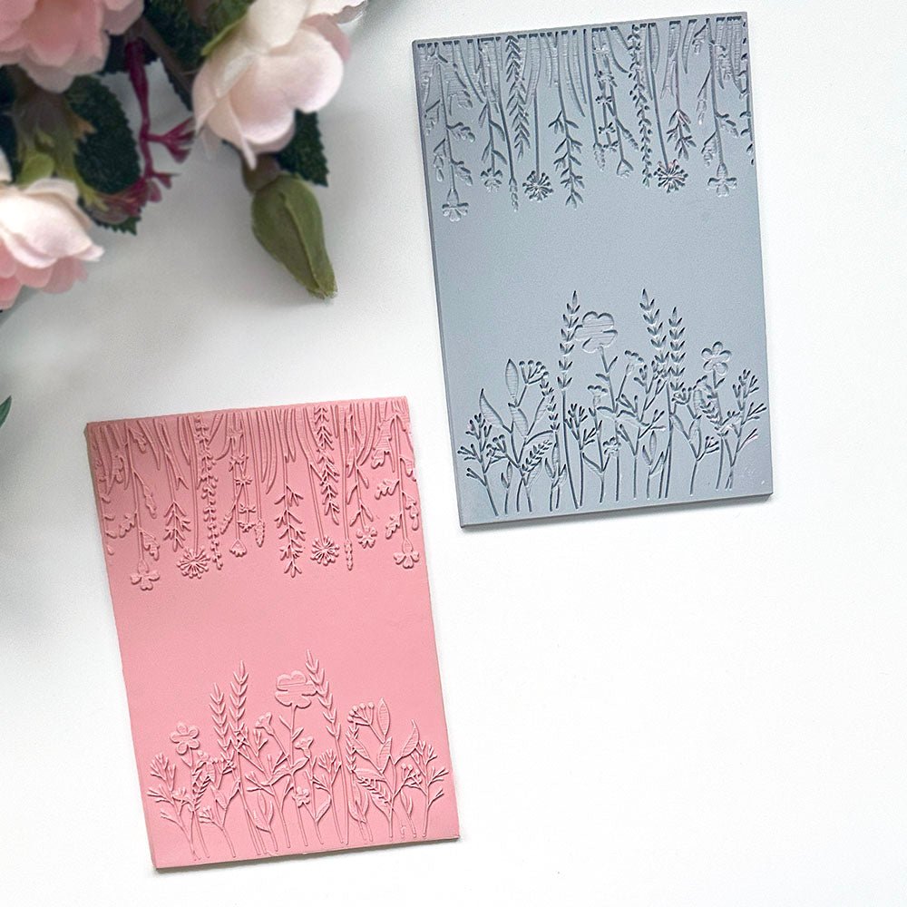 Floral Silhouette Texture Stamp | Wildflowers Rubber Embossing Mat -
