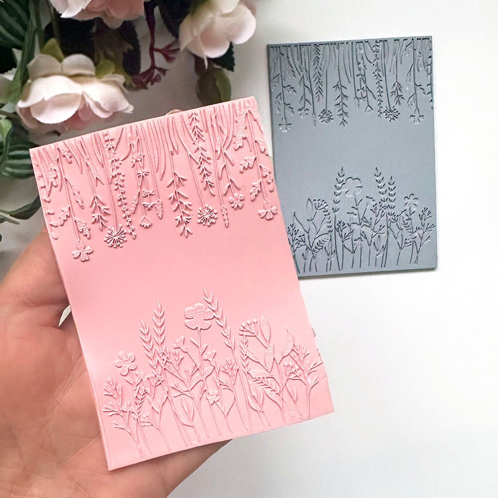 Floral Silhouette Texture Stamp | Wildflowers Rubber Embossing Mat -