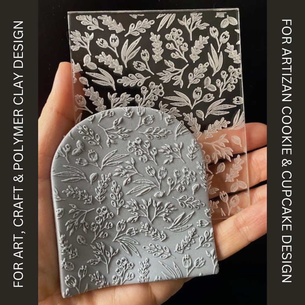 Garden Flowers & Berries Texture Stamp | Acrylic Embossed Plate -