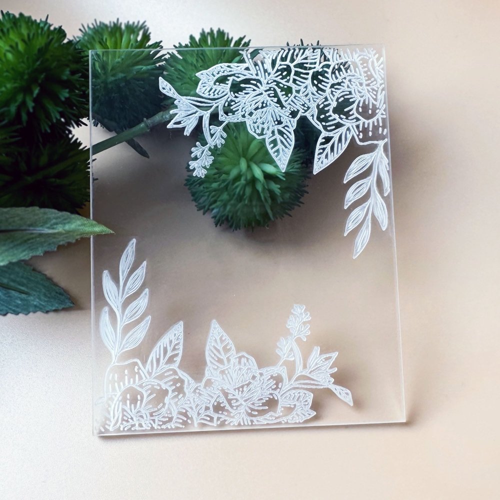 Roses Corner Texture Stamp | Clear Acrylic Floral Embossing Plate -