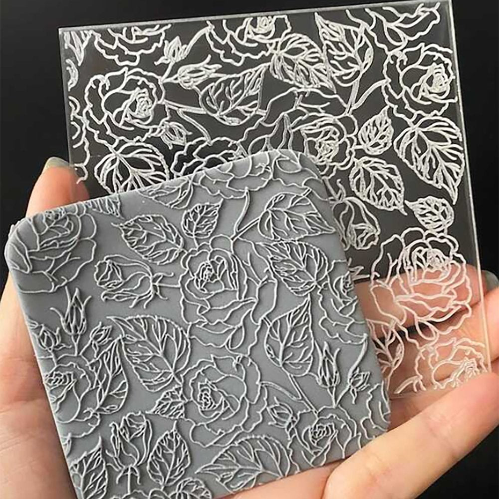 Roses Flower Texture Stamp | Clear Acrylic Floral Embossing Plate -