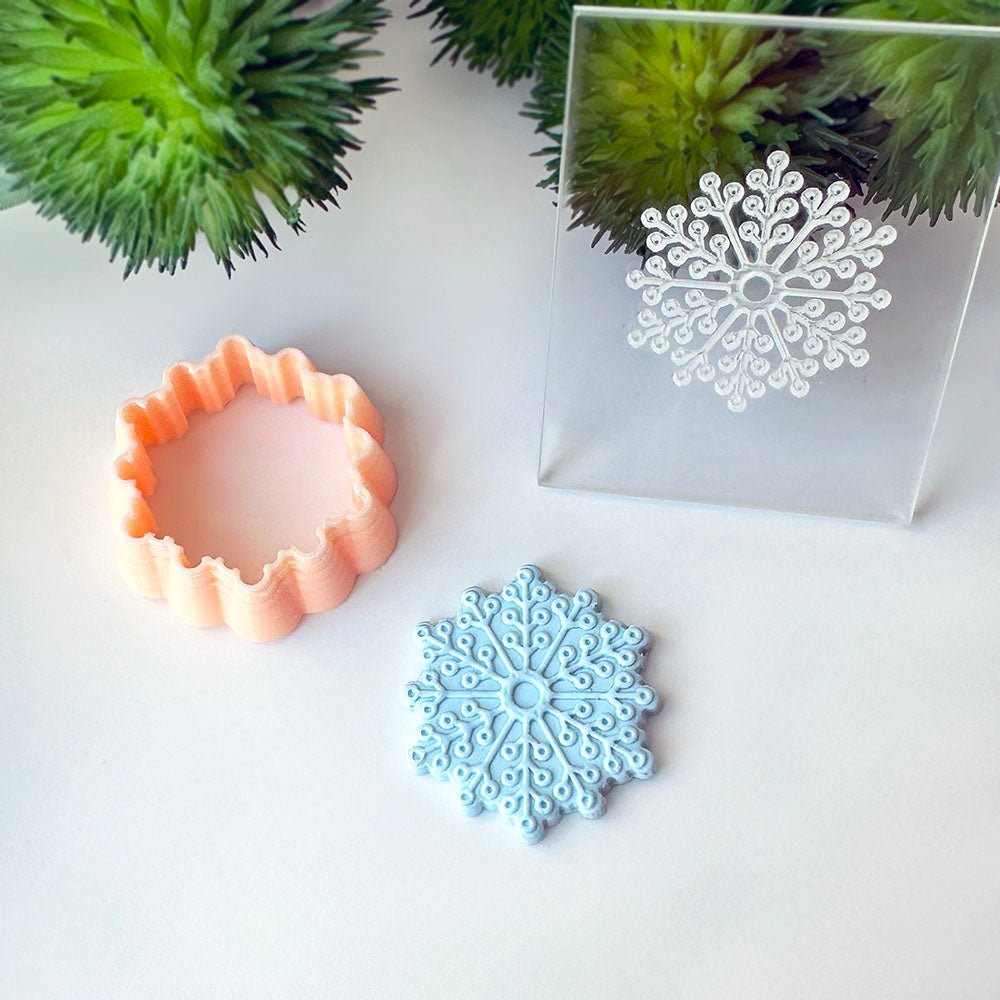 Snowflake 1 Texture Stamp | Clear Acrylic Embossing Plate | Clay Cutter Set -
