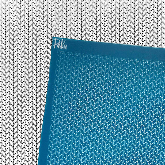 Knit silkscreen stencil blue, with black and white picture of image transfer