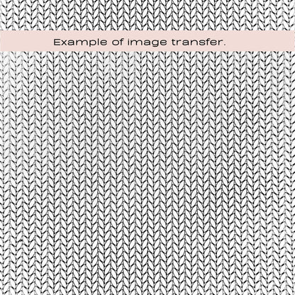 Silkscreen stencil - A close-up of a repeating knit or woven texture in black on a white background, with a pale pink horizontal band across the top containing the text 'Example of image transfer.'.