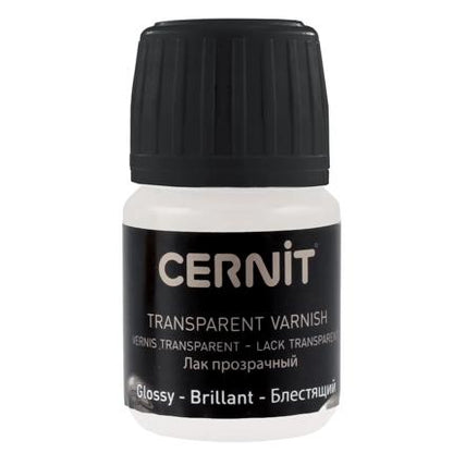 Cernit glossy varnish for polymer clay - 30ml  container with black lid on a white background
