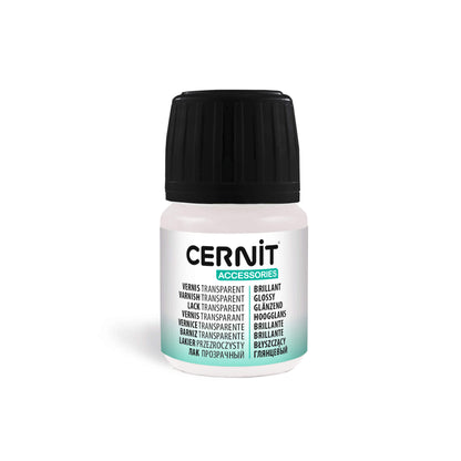 Cernit glossy varnish for polymer clay - 30ml  container with black lid on a white background