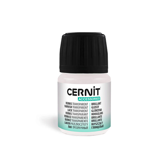 Cernit glossy varnish for polymer clay - 30ml  container with black lid on a white background