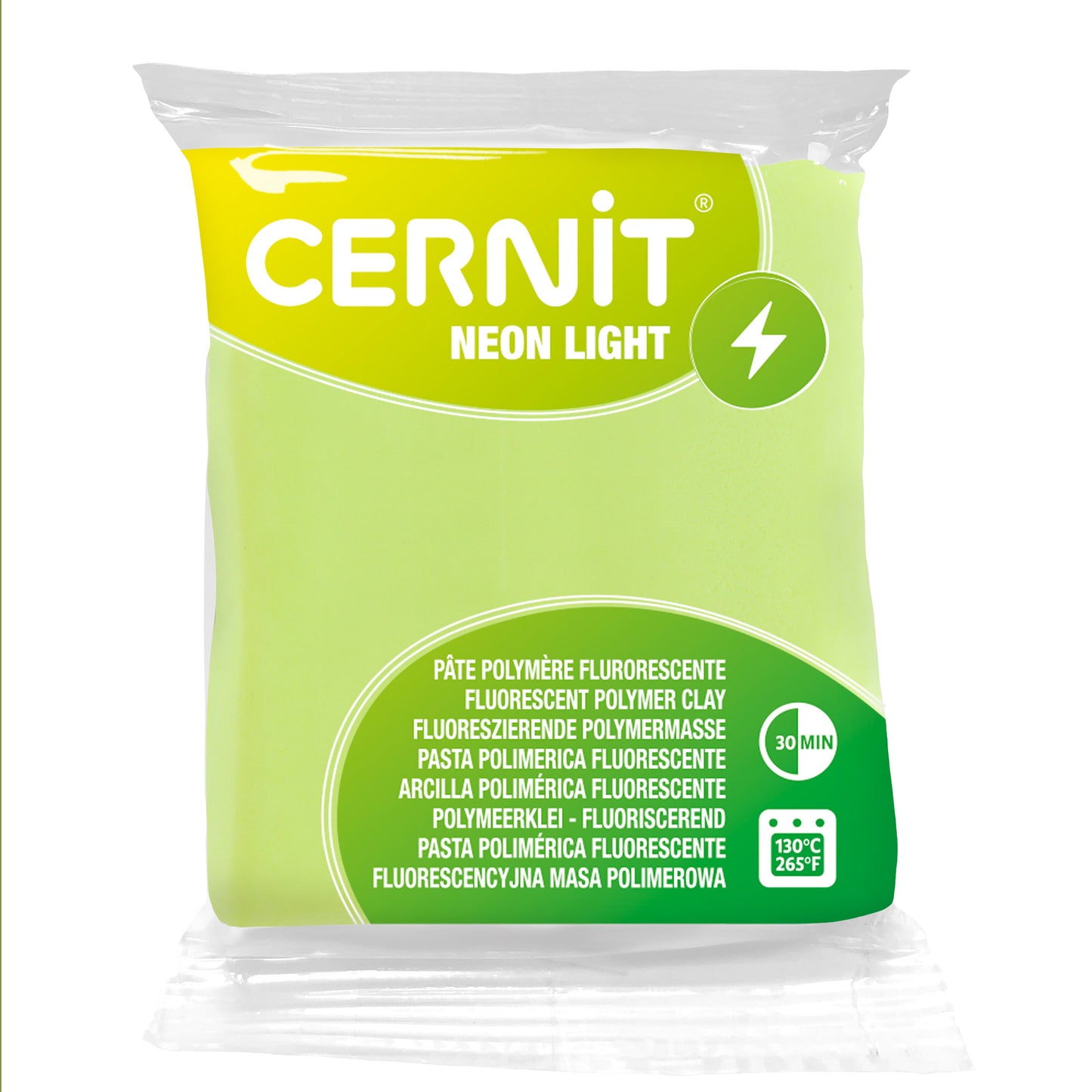 Cernit yellow Neon Light polymer clay in packaging with white background