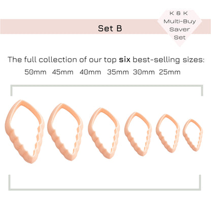 Autumn leaf clay cutter multi-buy saver set. Text reads: Set B - The full collection of our top six best-selling sizes: 25-50mm