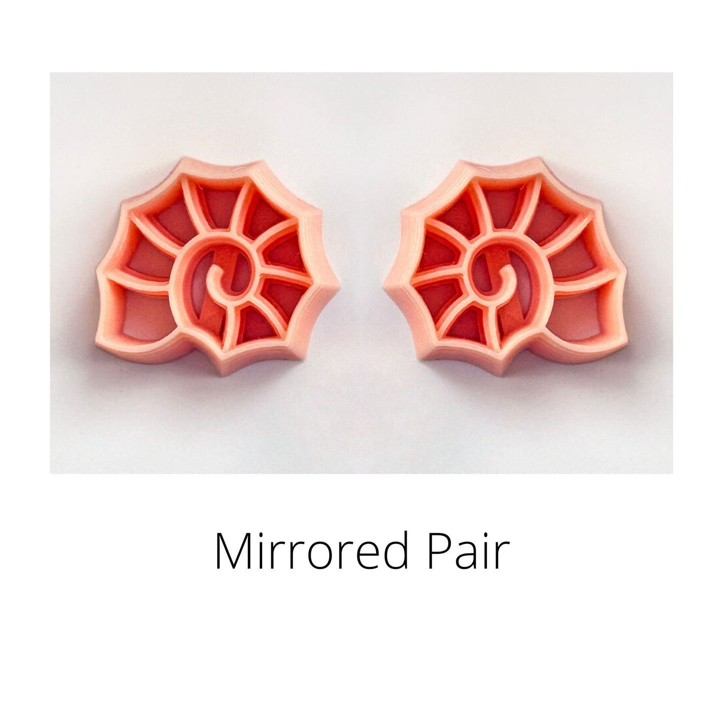 Spiral seashell clay cutter. Mirror set of two. For polymer clay shell coastal crafts