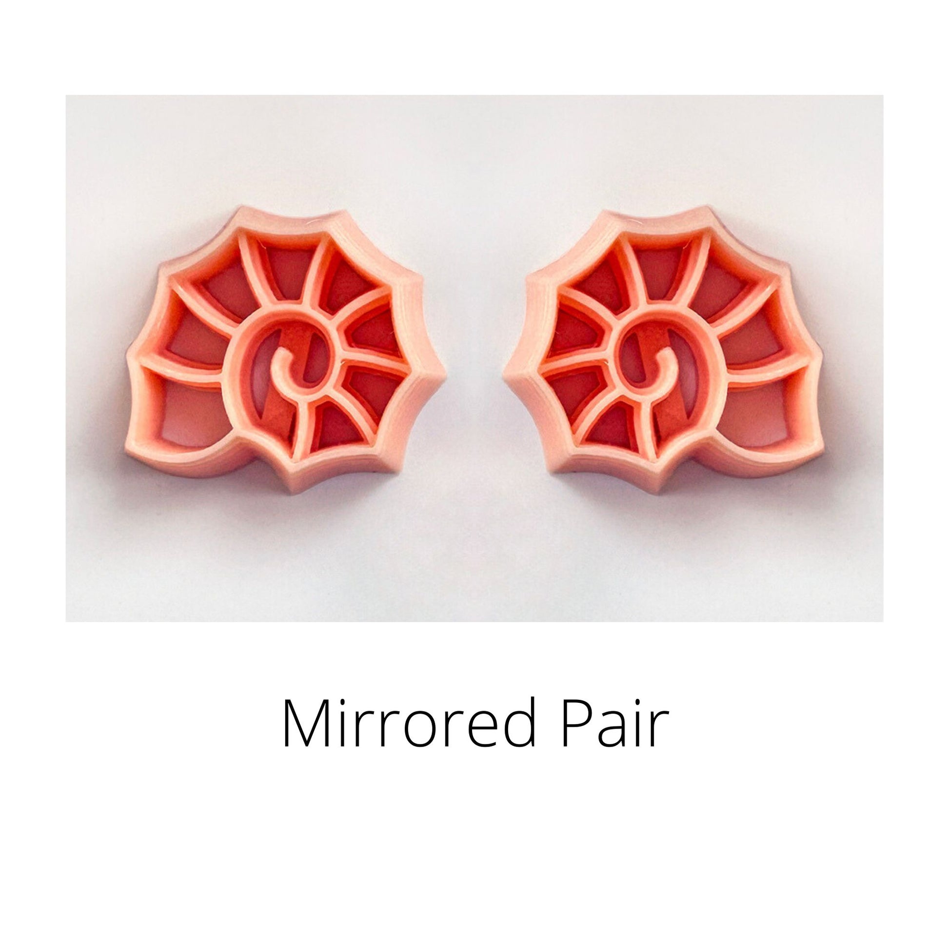 Spiral seashell clay cutter. Mirror set of two. For polymer clay shell coastal crafts