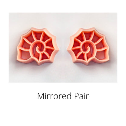Spiral seashell clay cutter. Mirror set of two. For polymer clay shell coastal crafts