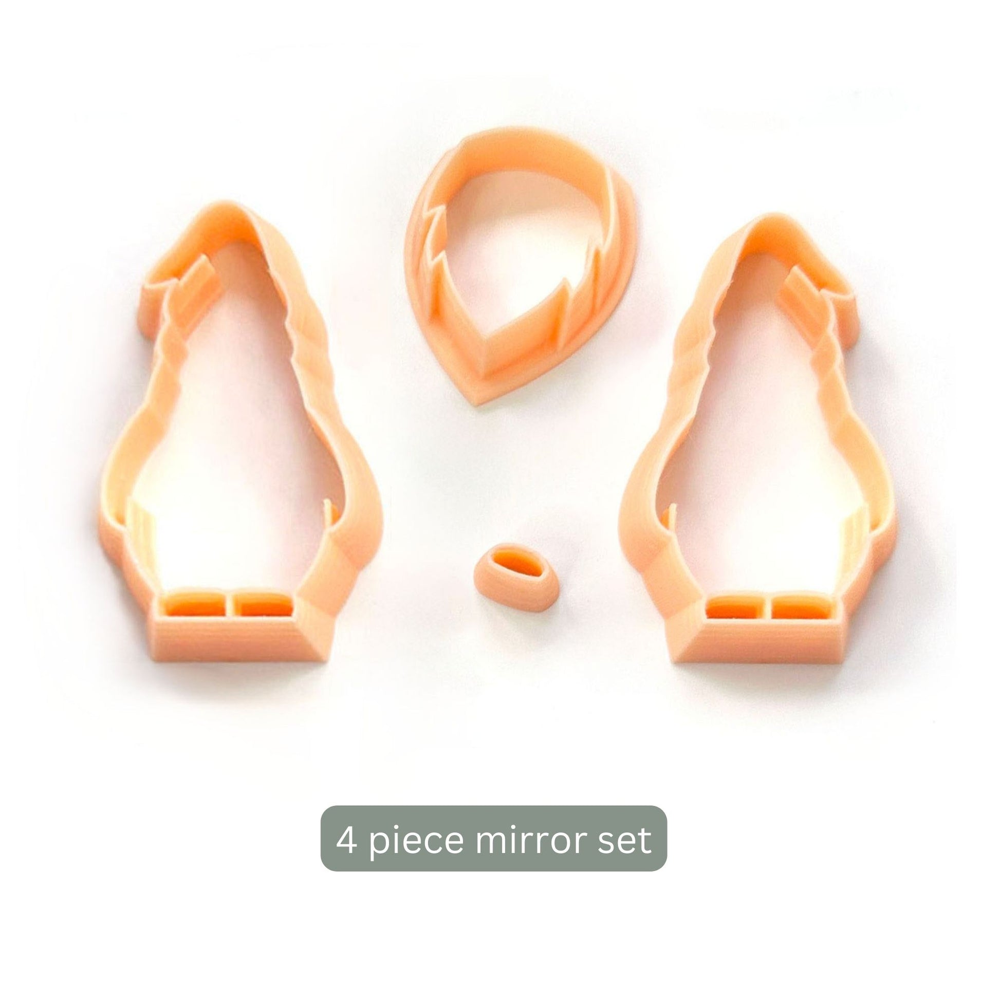 Four-piece plastic gnome mirror set for polymer clay a text label reading '4 piece mirror set' on a white background.