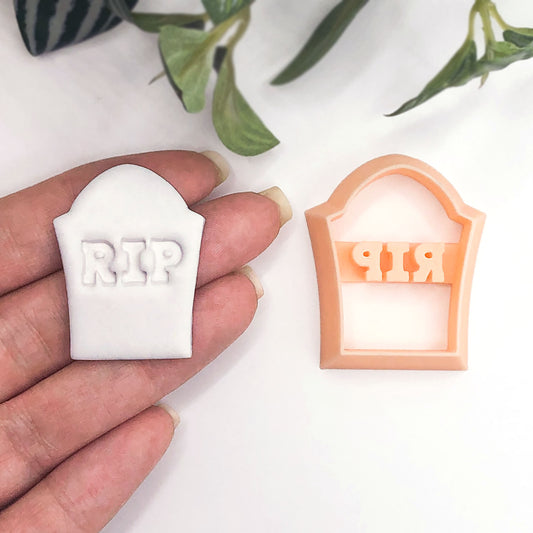 Gravestone clay cutter and white clay cut out for Halloween crafts