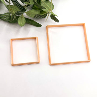 Two large square clay cutters for larger clay crafts like pottery clocks, coasters, trinket plates, jewellery trays etc. The cutters are on a white background