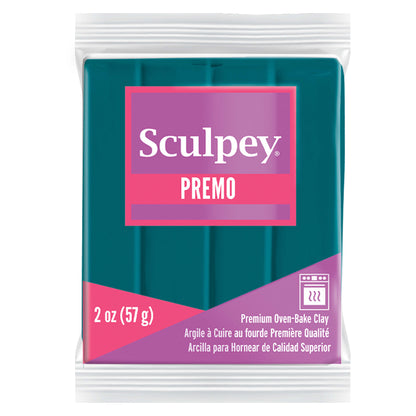 Sculpey Premo clay package on a white background- Sculpey Premo Polymer Clay | Teal - 57g - 