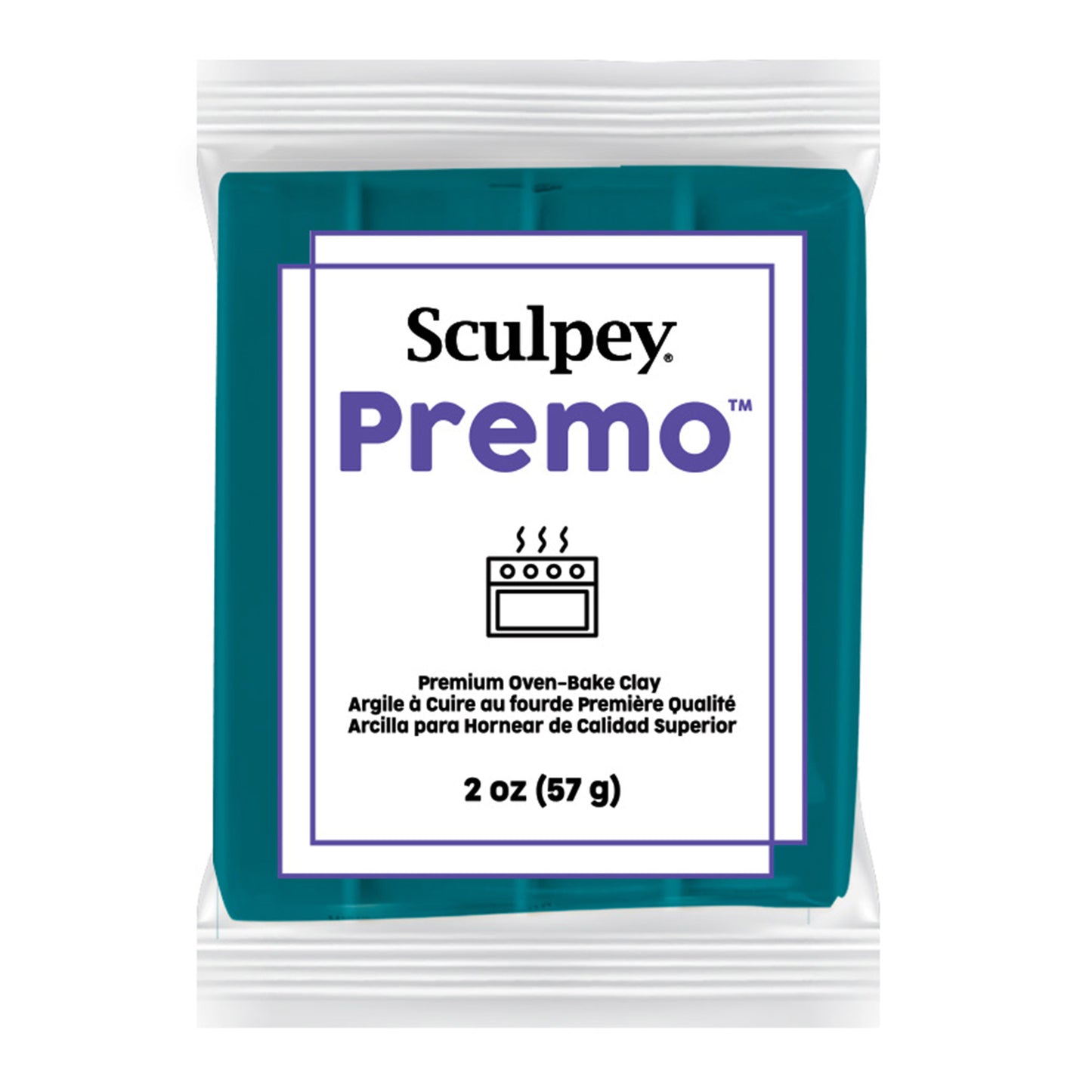 Sculpey Premo packaging and white label on a white background - Sculpey Premo Polymer Clay | Teal - 57g - 