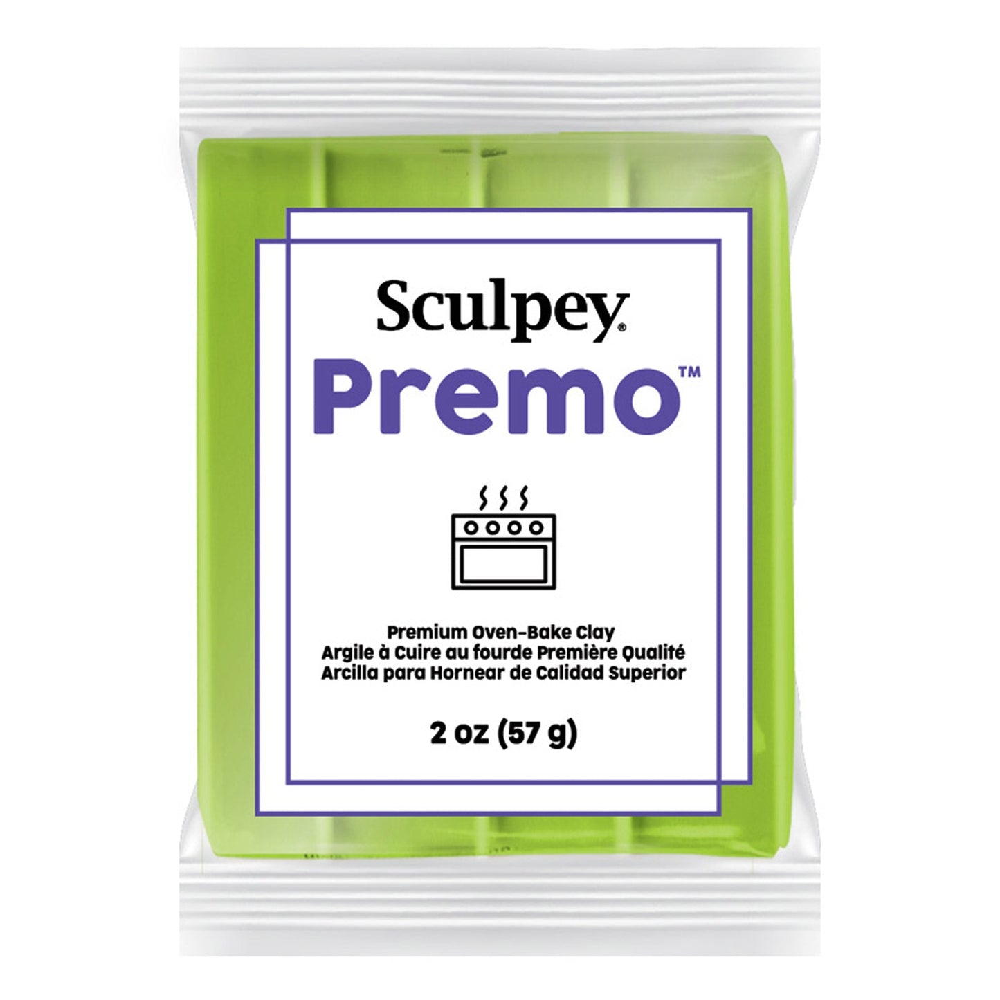 Sculpey Premo clay package with green clay inside on a white background-Sculpey Premo Polymer Clay | Bright Green Pearl - 57g - Kaly and Klay