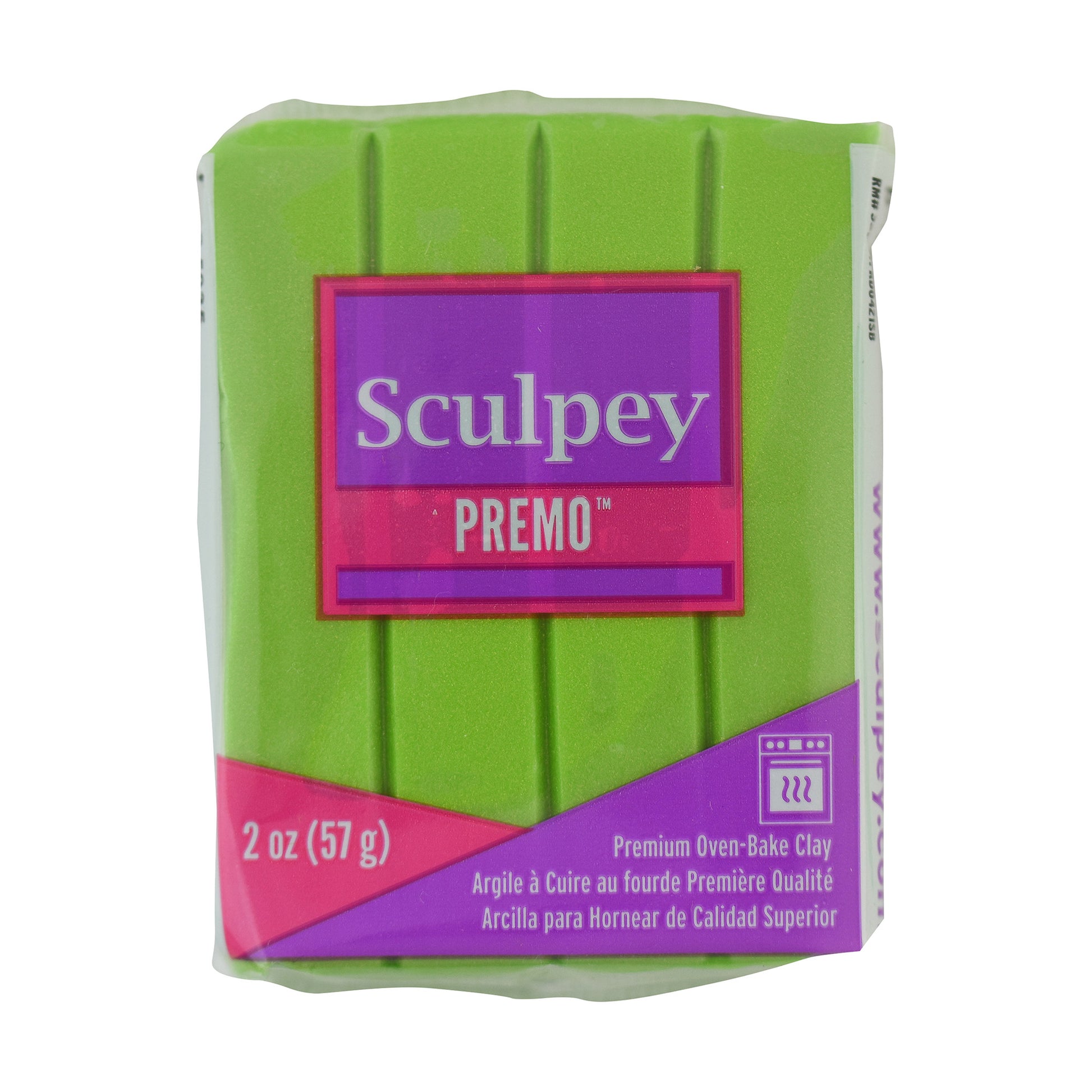 Green package of Sculpey Premo clay on a white background - Sculpey Premo Polymer Clay | Bright Green Pearl - 57g - Kaly and Klay - realistic