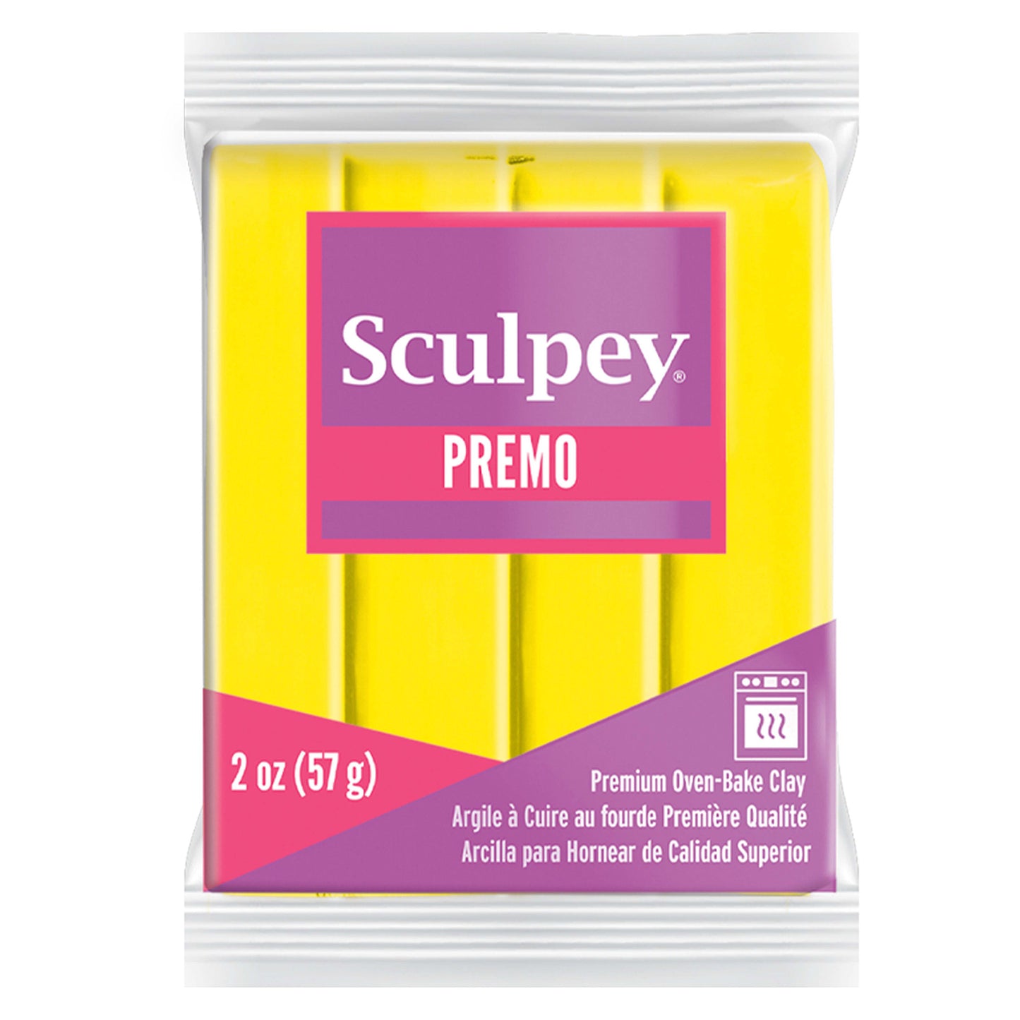 Sculpey Premo clay package with yellow clay on a white background -Sculpey Premo Polymer Clay | zinc yellow - 57g - 