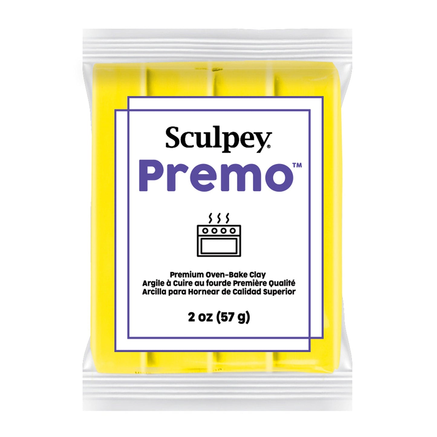 Sculpey Premo clay package with yellow clay and white label on a white background - Sculpey Premo Polymer Clay | zinc yellow - 57g - 