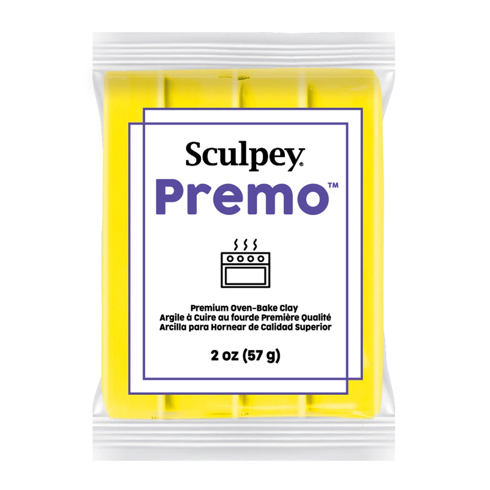 Sculpey Premo clay package with yellow clay and white label on a white background - Sculpey Premo Polymer Clay | zinc yellow - 57g - 