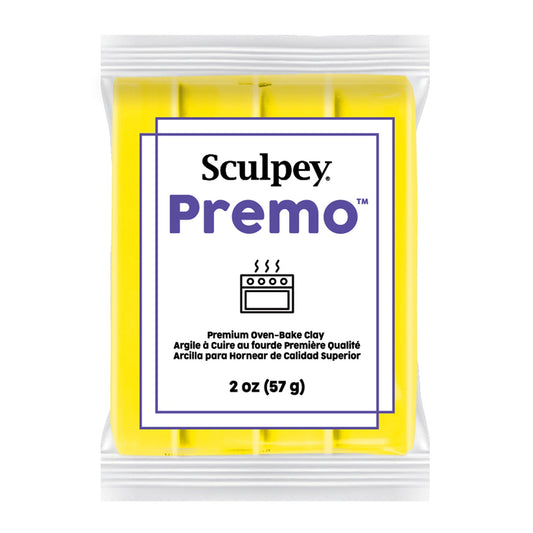Sculpey Premo clay package with yellow clay and white label on a white background - Sculpey Premo Polymer Clay | zinc yellow - 57g - 