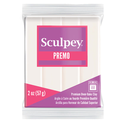 Sculpey Premo clay package with purple and pink design on a white background - Sculpey Premo Polymer Clay | White Translucent - 57g - 