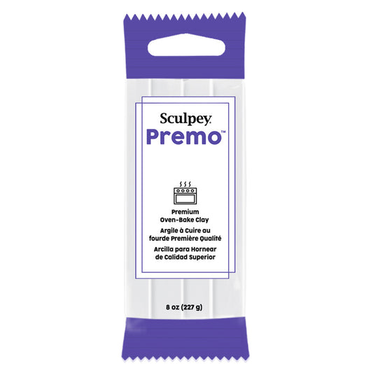 A single package of Sculpey Premo Premium Oven-Bake Polymer Clay in an 8 oz (227g bar) sealed and shown on a plain white background.