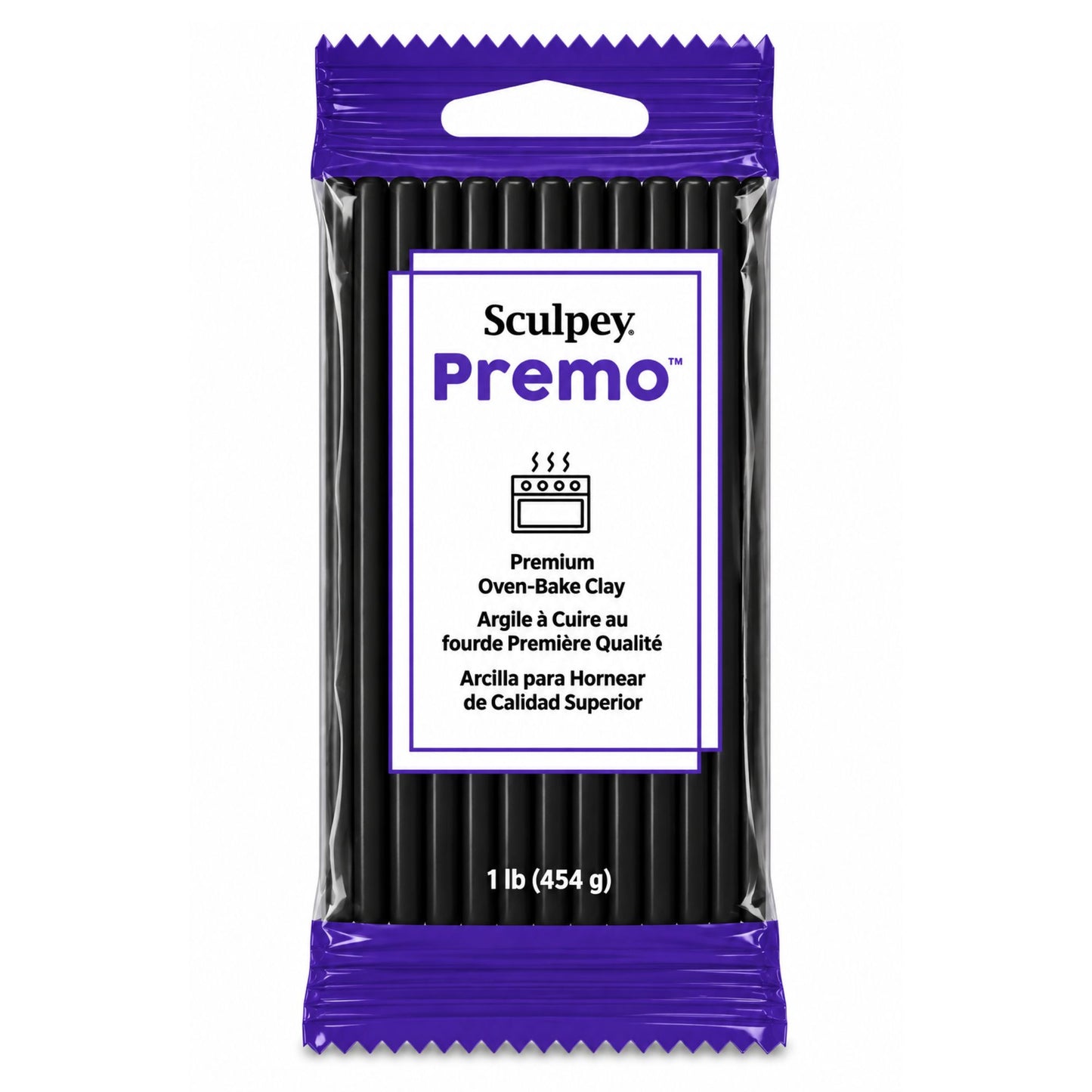 Sculpey Premo black polymer clay package 454g 1lb on a white background