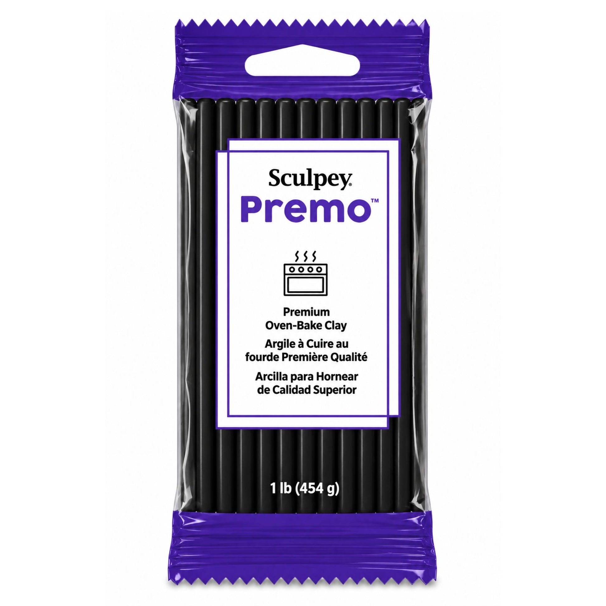 Sculpey Premo black polymer clay package 454g 1lb on a white background
