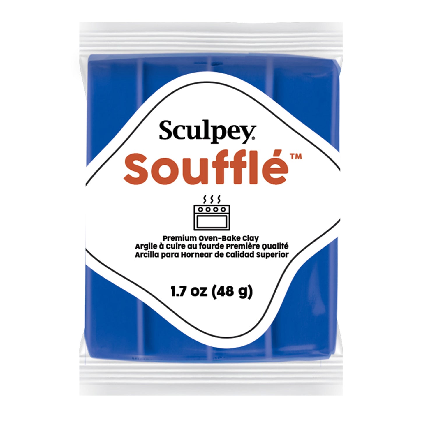 Sculpey Souffle in packaging with blue clay block on a white background - cobalt