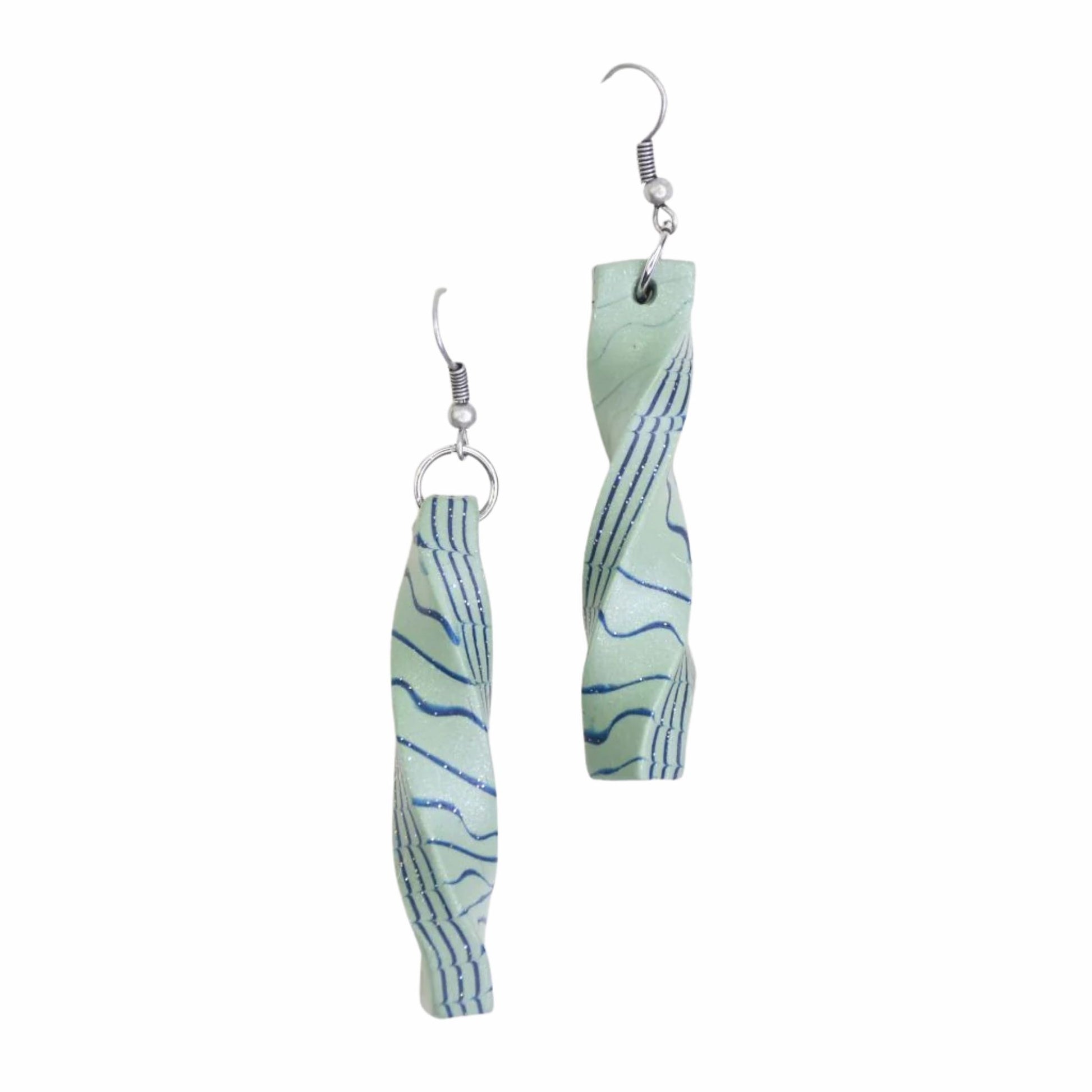 Pair of earrings with green and blue pattern on a white background - made using Sculpey Premo Polymer Clay | Sage Pearl - 57g - 
