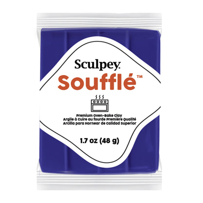 Sculpey Souffle in packaging with blue clay block on a white background - midnight mulberry 56g