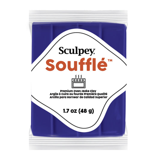 Sculpey Souffle in packaging with blue clay block on a white background - midnight mulberry 56g