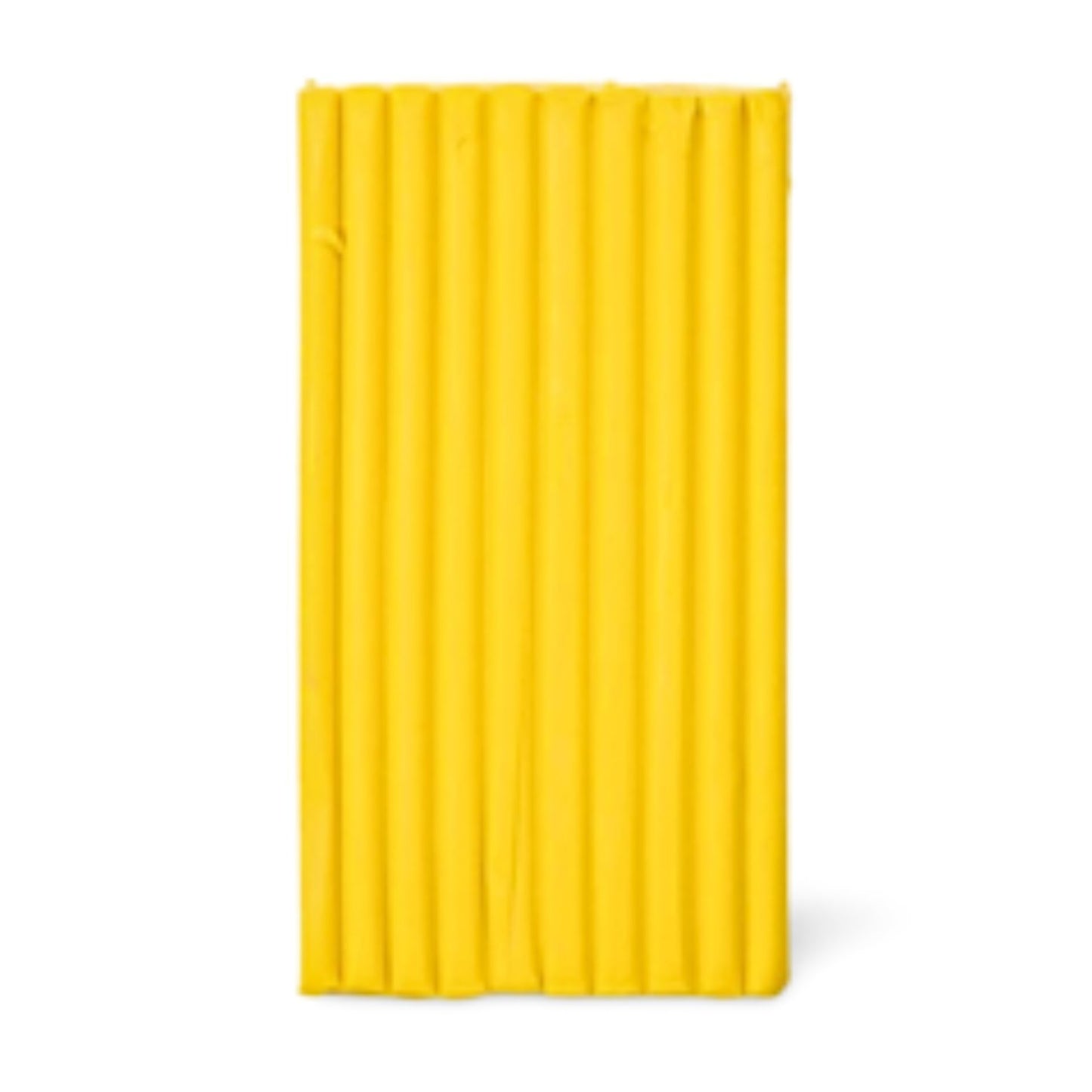 A bright yellow rectangular block with vertical grooves, shown against a plain white background. Premo cadmium yellow clay.