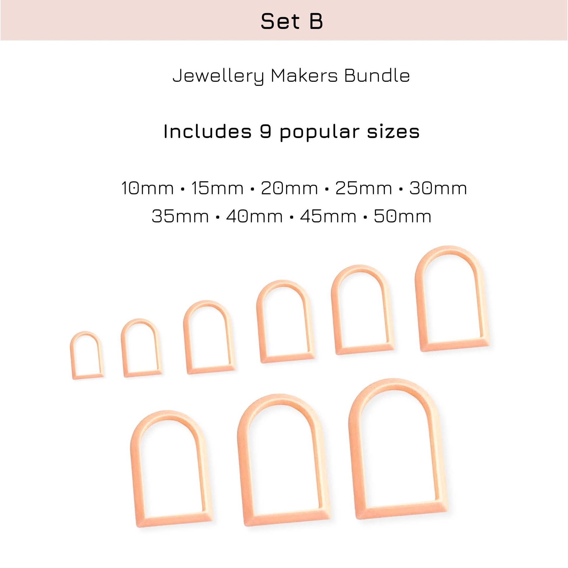 Jewellery makers bundle with 9 popular arch sizes on a white background