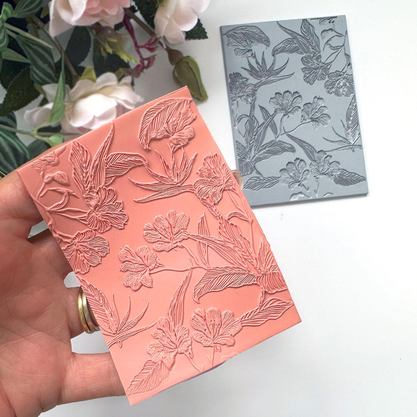 Birds of Paradise Texture Stamp | Rubber Spring Flower Embossing Mat - 