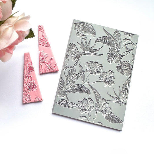 Birds of Paradise Texture Stamp | Rubber Spring Flower Embossing Mat - 