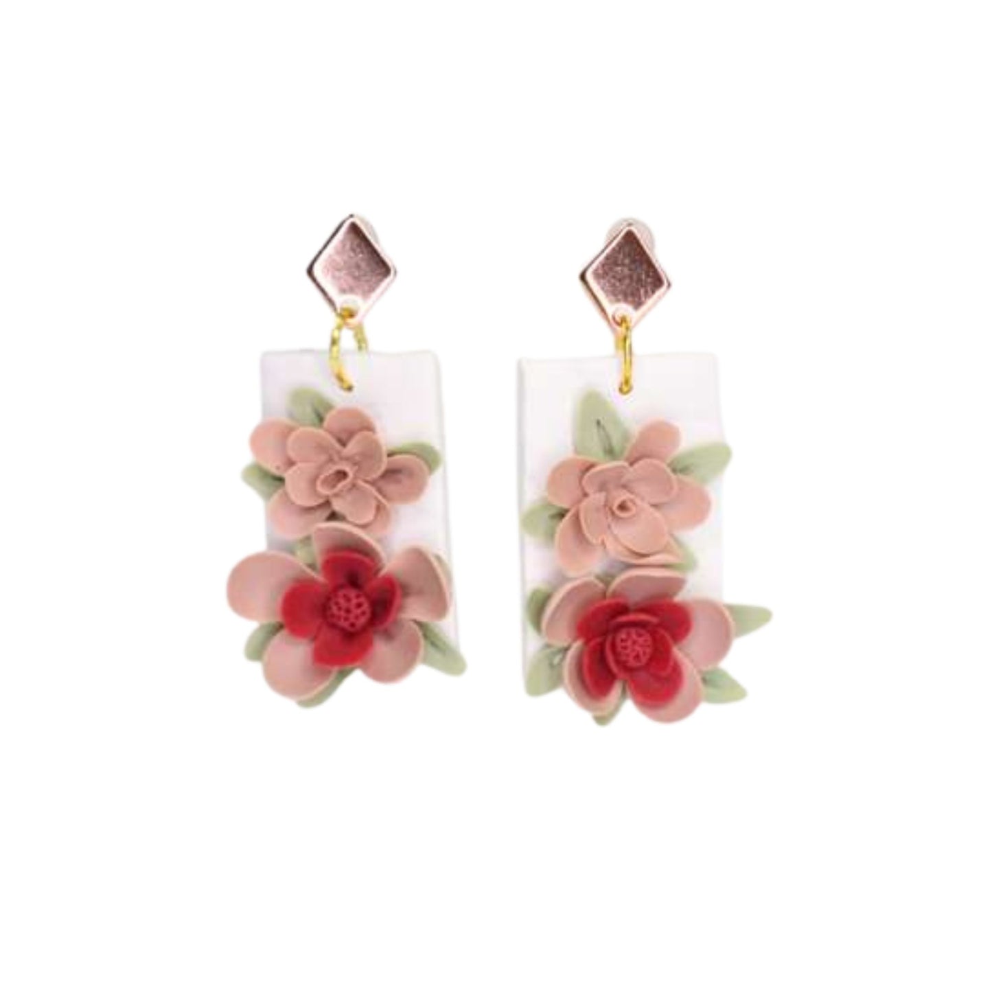 Floral earrings with red and pink flowers on a white background made with Sculpey Souffle Polymer Clay | Amond Rose - 48g - 