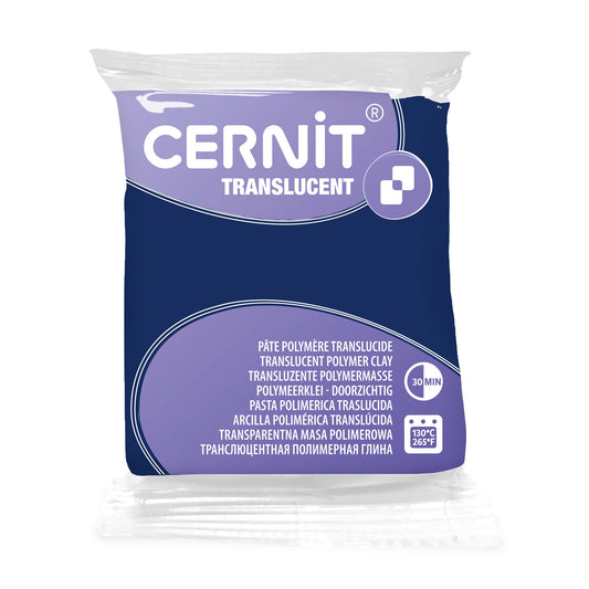 Cernit Translucent polymer clay in colour blueberry.
A deep, cool-toned blue with rich berry undertones. When cured, it develops a clarity finish that’s perfect for faux glass, resin effects, and realistic gemstone-style designs.