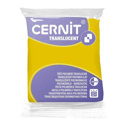 Cernit Translucent polymer clay in colour corn. A bright yellow with fresh golden undertones, Corn cures to a clear, glowing finish that allows light to pass beautifully through the clay. Its sunny tone makes it ideal for faux resin pieces and citrus effects.