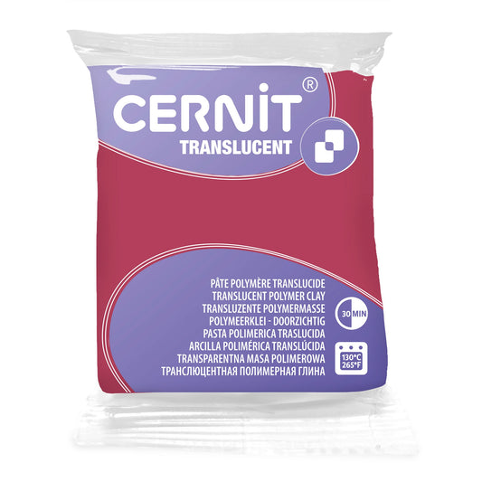 Cernit trandlucent grenade polymer clay - A rich, translucent deep red inspired by pomegranate tones, Grenade develops striking depth and clarity after baking. Its jewel-like intensity makes it ideal for faux gemstones, glass effects, and layered statement pieces.