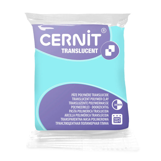 Cernit Translucent polymer clay in colour jade. A fresh, translucent blue-green inspired by natural jade stone, Jade cures to a softly luminous finish with beautiful depth and clarity. Its tone makes it ideal for faux stone effects.